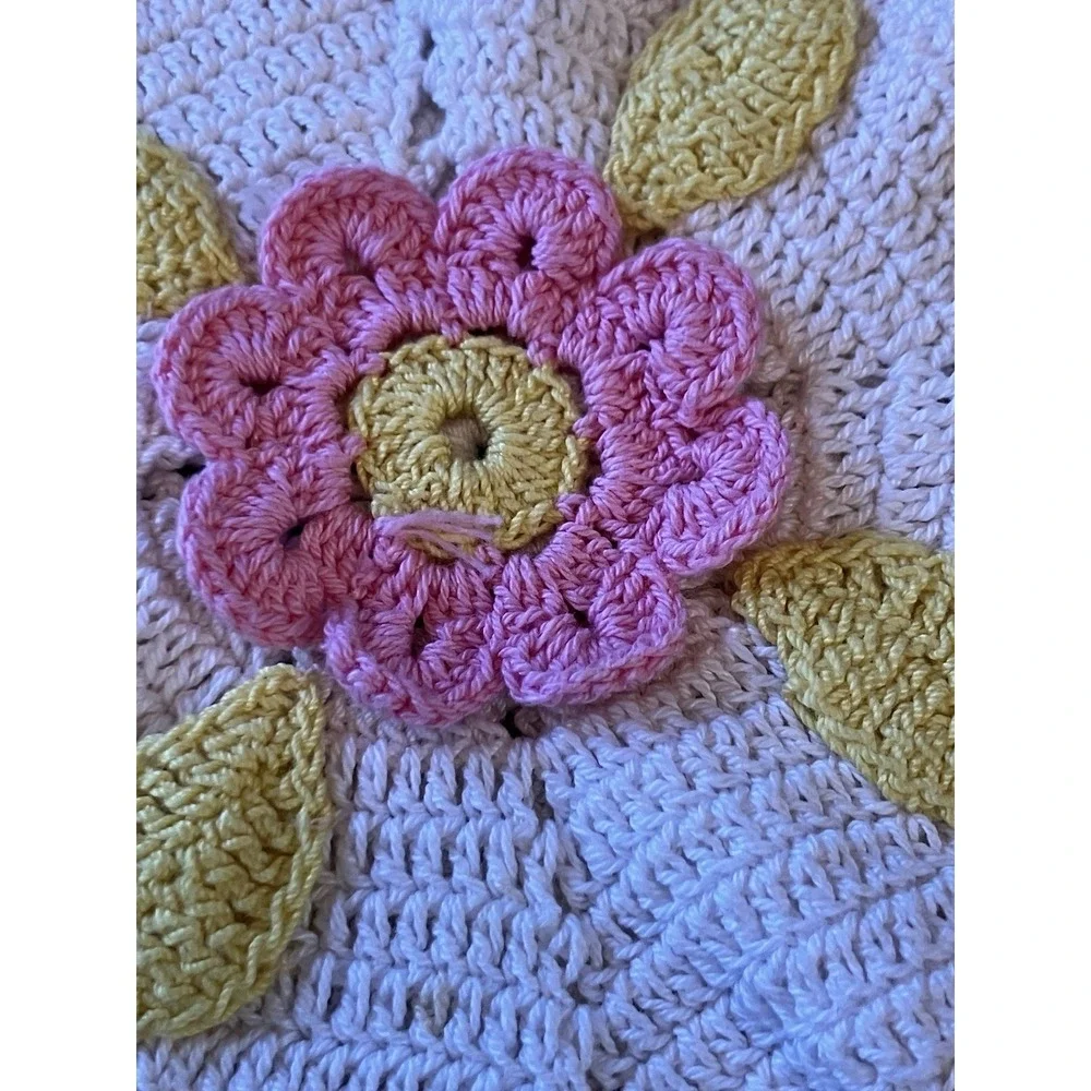 Set of 2 Crochet Hot Pads Trivets Floral Handmade Farmhouse Kitchen Decor
